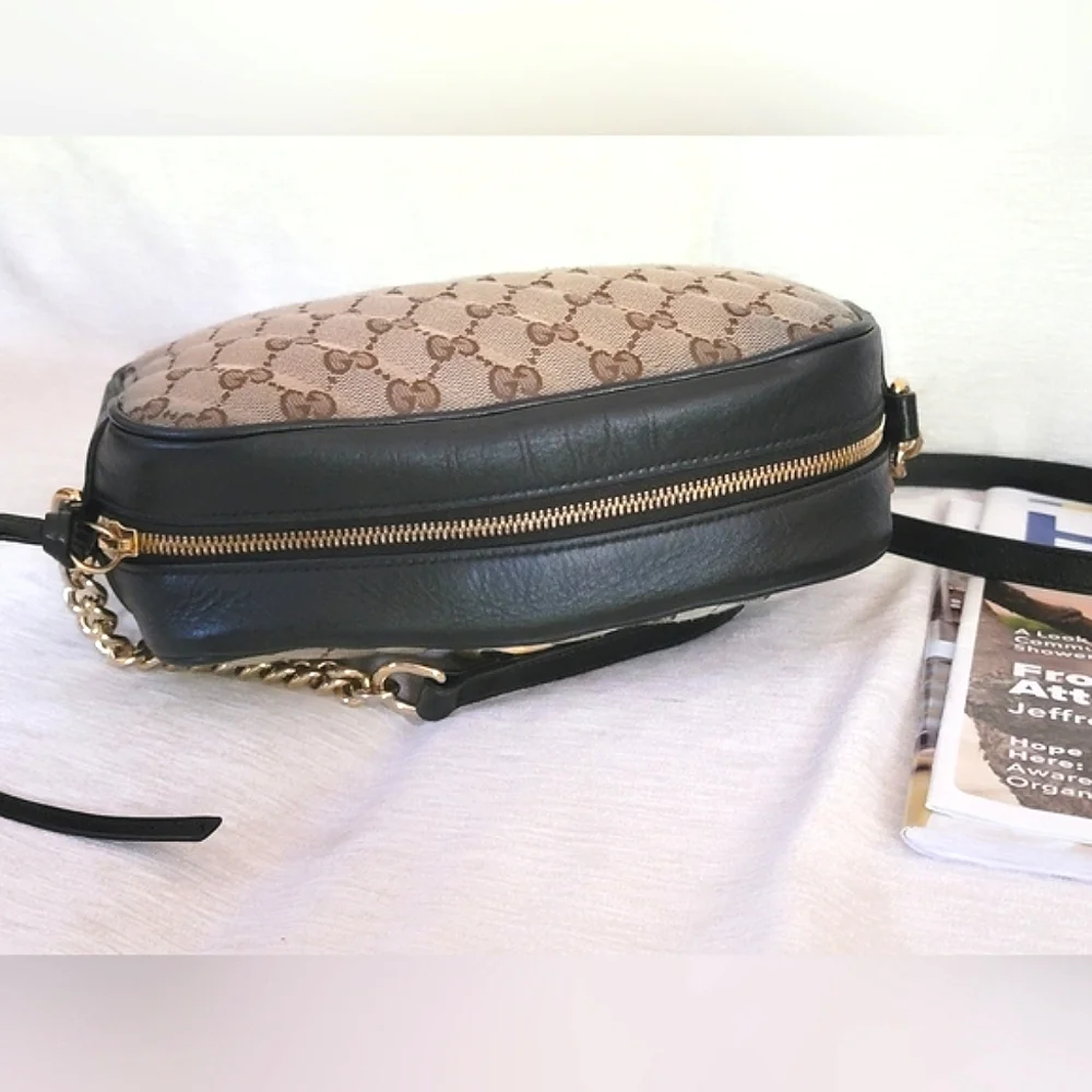 Auth💞Gucci Marmont Beige and Black Crossbody Bag - Picture 4 of 8